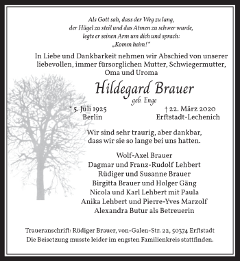Anzeige von Hildegard Brauer von  Werbepost 