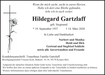 Anzeige von Hildegard Gartzlaff von  Werbepost 
