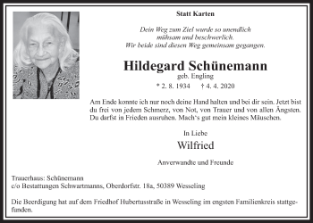Anzeige von Hildegard Schünemann von  Schlossbote/Werbekurier 