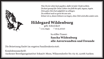 Anzeige von Hildegard Wildenburg von  Werbepost 