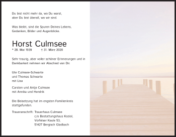 Anzeige von Horst Culmsee von Kölner Stadt-Anzeiger / Kölnische Rundschau / Express