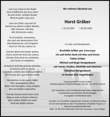 Anzeige von Horst Gräber von Kölner Stadt-Anzeiger / Kölnische Rundschau / Express