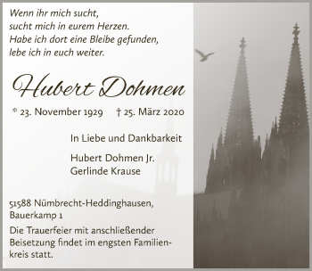 Anzeige von Hubert Dohmen von  Lokalanzeiger 