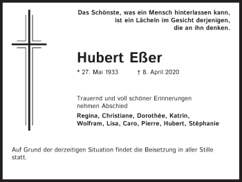 Anzeige von Hubert Eßer von Kölner Stadt-Anzeiger / Kölnische Rundschau / Express