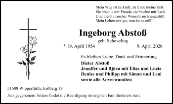 Anzeige von Ingeborg Abstoß von Kölner Stadt-Anzeiger / Kölnische Rundschau / Express