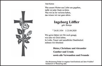 Anzeige von Ingeborg Löffler von  Schlossbote/Werbekurier 
