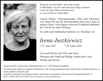 Anzeige von Irena Juszkiewicz von  Bergisches Handelsblatt 