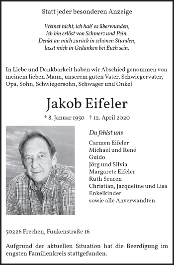 Anzeige von Jakob Eifeler von  Wochenende 