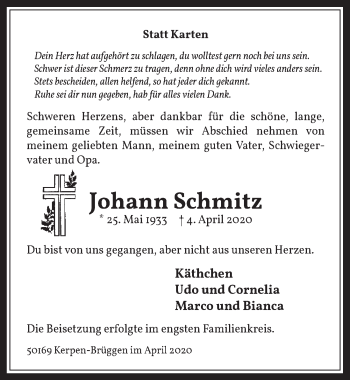 Anzeige von Johann Schmitz von  Werbepost 