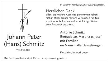 Anzeige von Johann Peter Schmitz von  Schaufenster/Blickpunkt 