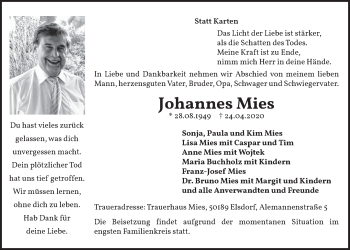 Anzeige von Johannes Mies von  Werbepost 