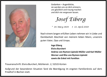 Anzeige von Josef Eiberg von  Bergisches Handelsblatt 