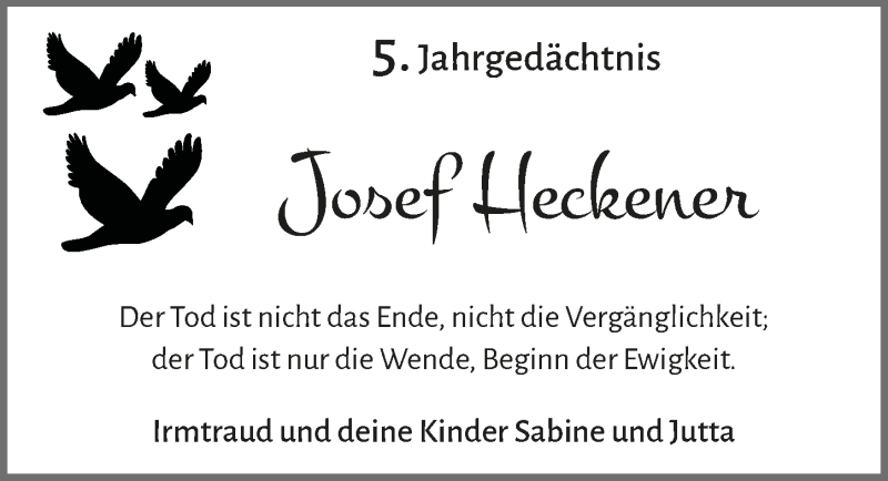  Traueranzeige für Josef Heckener vom 24.04.2020 aus  Anzeigen Echo 