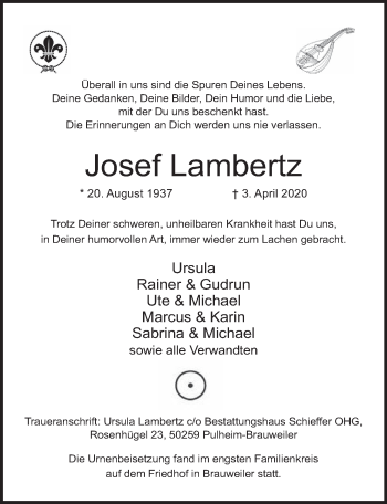 Anzeige von Josef Lambertz von  Wochenende 