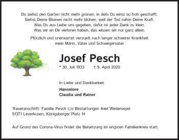 Anzeige von Josef Pesch von Kölner Stadt-Anzeiger / Kölnische Rundschau / Express