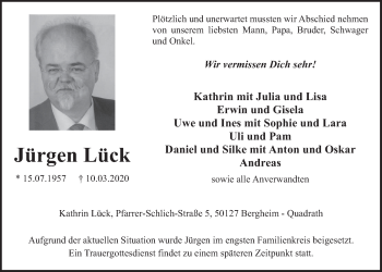 Anzeige von Jürgen Lück von  Werbepost 