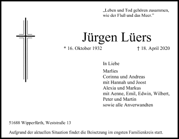 Anzeige von Jürgen Lüers von Kölner Stadt-Anzeiger / Kölnische Rundschau / Express
