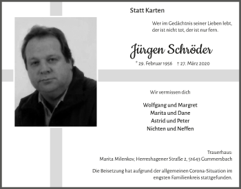 Anzeige von Jürgen Schröder von  Anzeigen Echo 