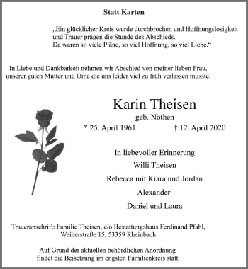 Anzeige von Karin Theisen von  Schaufenster/Blickpunkt 