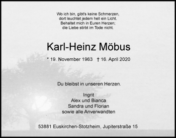 Anzeige von Karl-Heinz Möbus von  Blickpunkt Euskirchen 