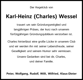Anzeige von Karl-Heinz Wessel von Kölner Stadt-Anzeiger / Kölnische Rundschau / Express