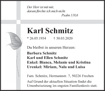 Anzeige von Karl Schmitz von  Wochenende 