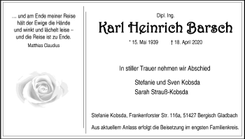 Anzeige von Karl Heinrich Barsch von Kölner Stadt-Anzeiger / Kölnische Rundschau / Express