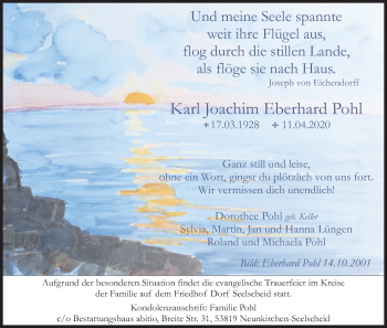 Anzeige von Karl Joachim Eberhard Pohl von Kölner Stadt-Anzeiger / Kölnische Rundschau / Express