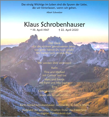 Anzeige von Klaus Schrobenhauser von  Anzeigen Echo 