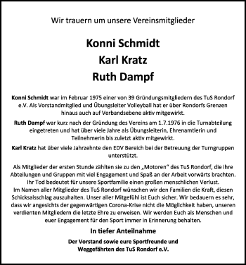 Anzeige von Konni Schmidt von  Kölner Wochenspiegel 