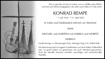 Anzeige von Konrad Rempe von Kölner Stadt-Anzeiger / Kölnische Rundschau / Express