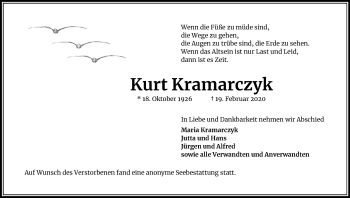 Anzeige von Kurt Kramarczyk von Kölner Stadt-Anzeiger / Kölnische Rundschau / Express