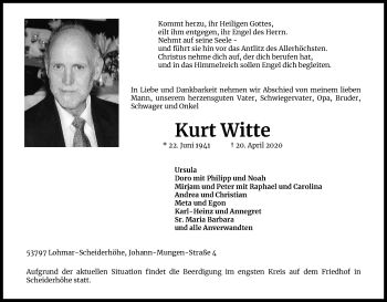Anzeige von Kurt Witte von Kölner Stadt-Anzeiger / Kölnische Rundschau / Express