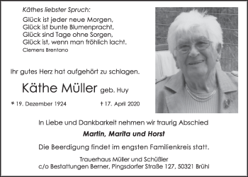 Anzeige von Käthe Müller von  Schlossbote/Werbekurier 