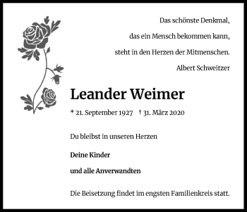 Anzeige von Leander Weimer von Kölner Stadt-Anzeiger / Kölnische Rundschau / Express