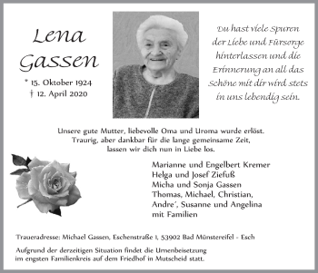 Anzeige von Lena Gassen von  Blickpunkt Euskirchen 