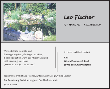 Anzeige von Leo Fischer von Kölner Stadt-Anzeiger / Kölnische Rundschau / Express