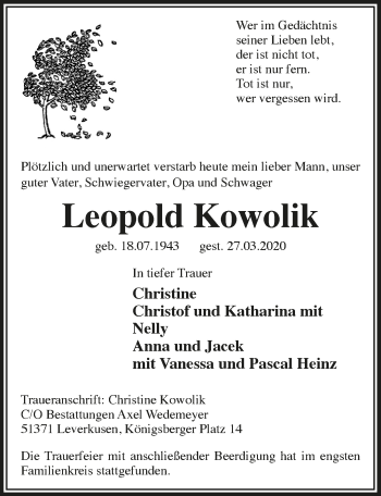 Anzeige von Leopold Kowolik von  Lokale Informationen 