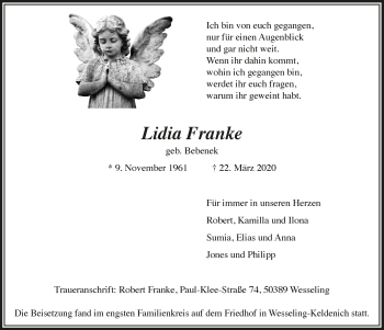 Anzeige von Lidia Franke von  Schlossbote/Werbekurier 