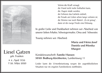 Anzeige von Liesel Gatzen von  Werbepost 