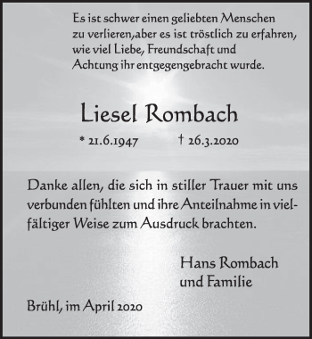 Anzeige von Liesel Rombach von  Schlossbote/Werbekurier 