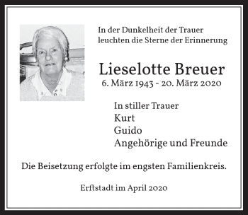 Anzeige von Lieselotte Breuer von  Werbepost 