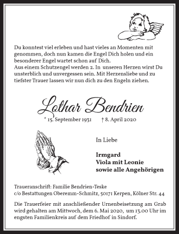 Anzeige von Lothar Bendrien von  Werbepost 