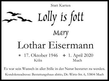 Anzeige von Lothar Eisermann von Kölner Stadt-Anzeiger / Kölnische Rundschau / Express