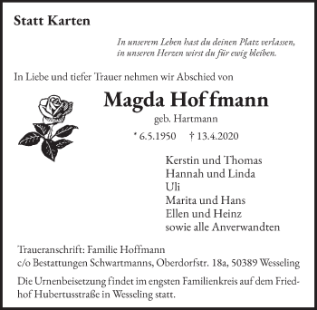 Anzeige von Magda Hoffmann von  Schlossbote/Werbekurier 