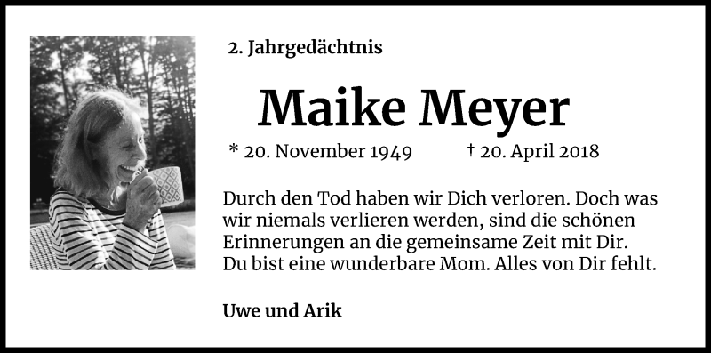  Traueranzeige für Maike Meyer vom 18.04.2020 aus Kölner Stadt-Anzeiger / Kölnische Rundschau / Express