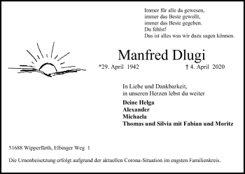 Anzeige von Manfred Dlugi von Kölner Stadt-Anzeiger / Kölnische Rundschau / Express