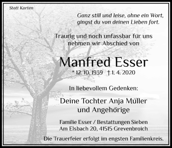 Anzeige von Manfred Esser von Kölner Stadt-Anzeiger / Kölnische Rundschau / Express