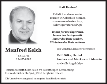 Anzeige von Manfred Kelch von  Werbepost 