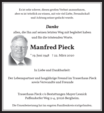 Anzeige von Manfred Pieck von  Werbepost 